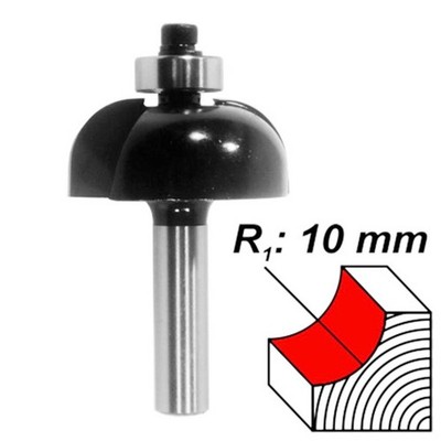 HM Hohlkehlfräser Radius 10mm Schaft 8mm mit Anlaufkugellager Oberfräse