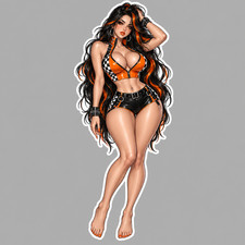Pinup Girl Sticker Vinyl Decal Orange Black Racing Checkered Anime Fashion Woman Pinup Girl Sticker Vinyl Decal Orange Black Racing Checkered Anime Fashion Woman