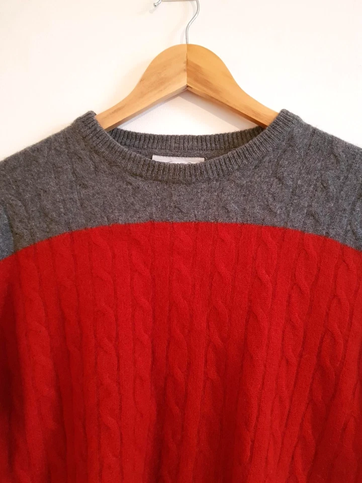 Men's Barbour x Norton & Sons Cashmere Red & Grey Cable Knit Sweater Small - Image 2 of 4
