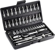 YUFANYA 46PCS 1/4 inch Drive Socket Set,Metric Ratchet Wrench Set with 4-14mm CR