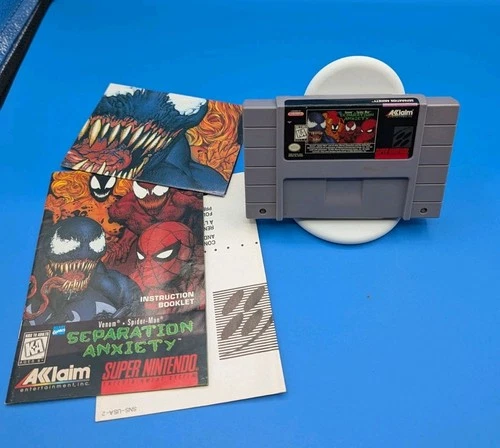 Spider-man Venom Separation Anxiety SNES W/ Manual & Poster, No Box, Tested