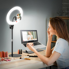 10'' Desk Ring Light with Stand Zoom Lighting with Phone Holder for Computer V