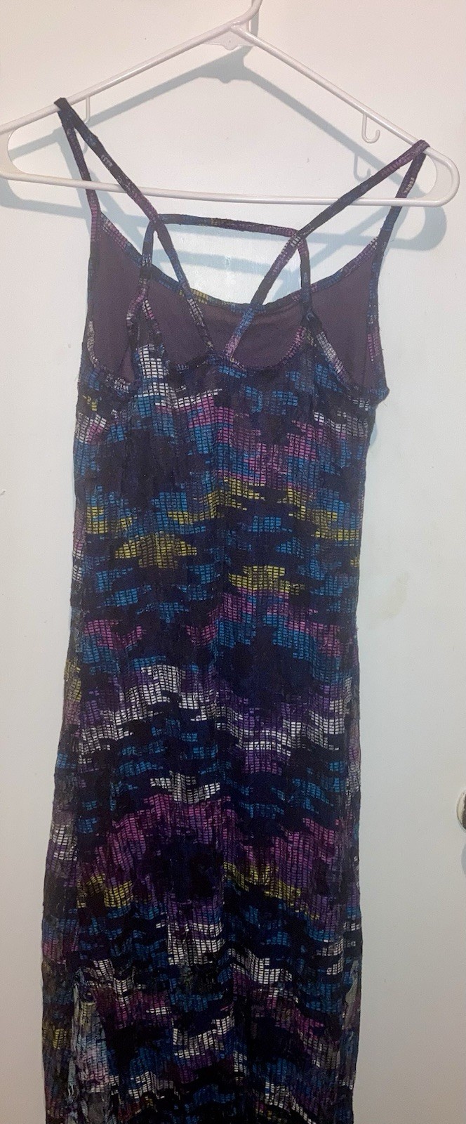 Women's Multicolor Abstract V-Neck Strappy Maxi Slip Dress Stretch M