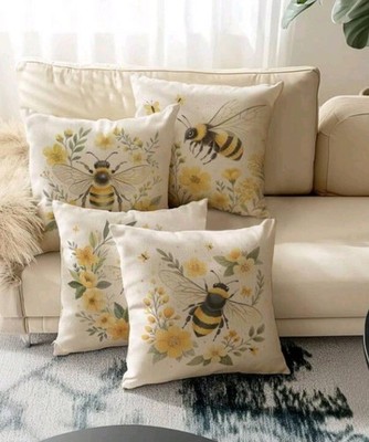 4 Beautiful Printed BEE Cushion Covers Bees Honeybee Decorative cushions