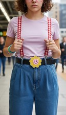 Unisex Belt Buckle Teens Women Retro Fashion Yellow Flower Emoji Cartoon Smile