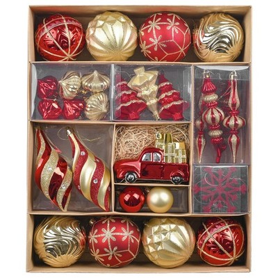 Valery Madelyn Christmas Ball Ornaments, 60ct Red and Gold Shatterproof Chris...