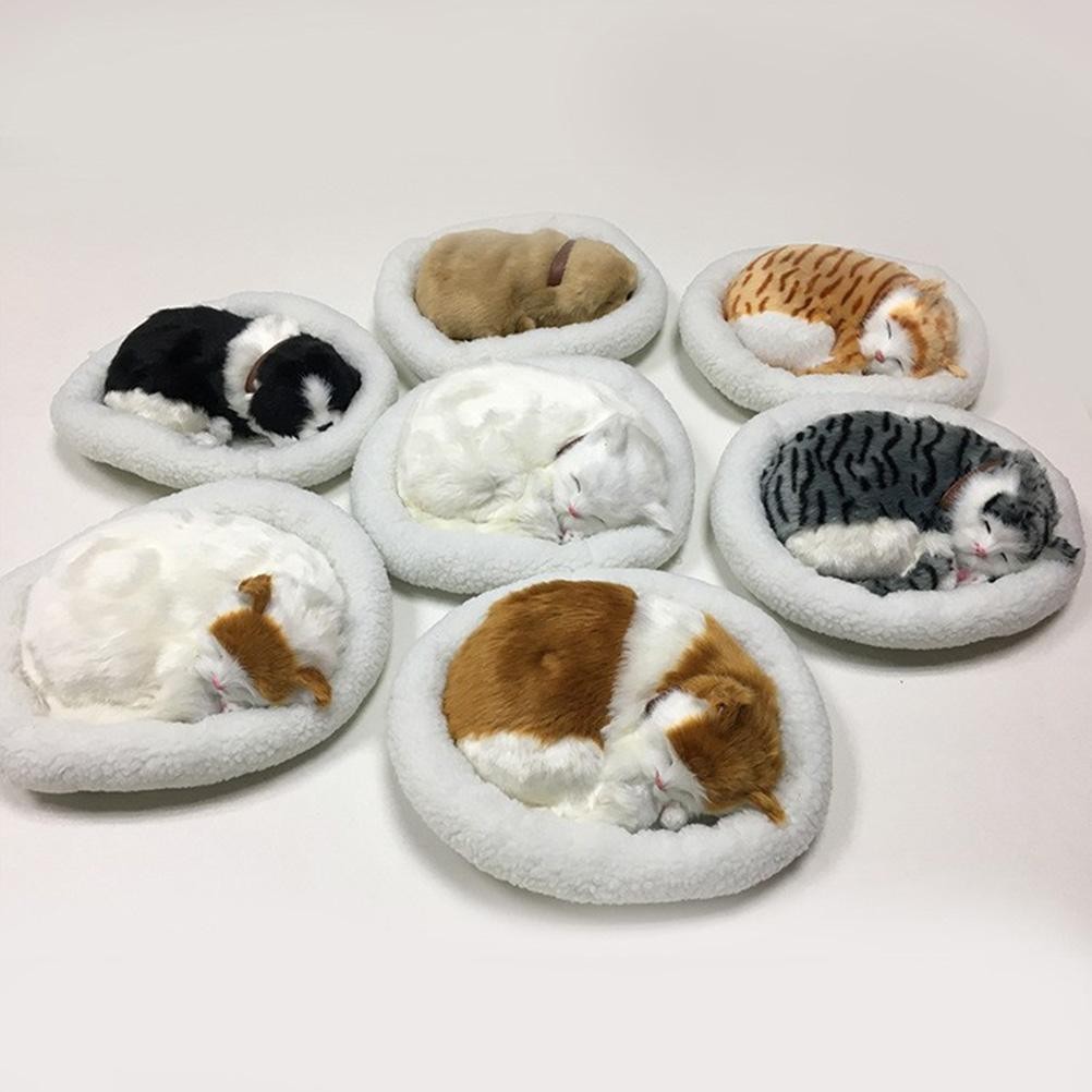 ⊹Realistic Sleeping Cat Toy Breathing Cat Stuffed Animal Doll With Mat Plush