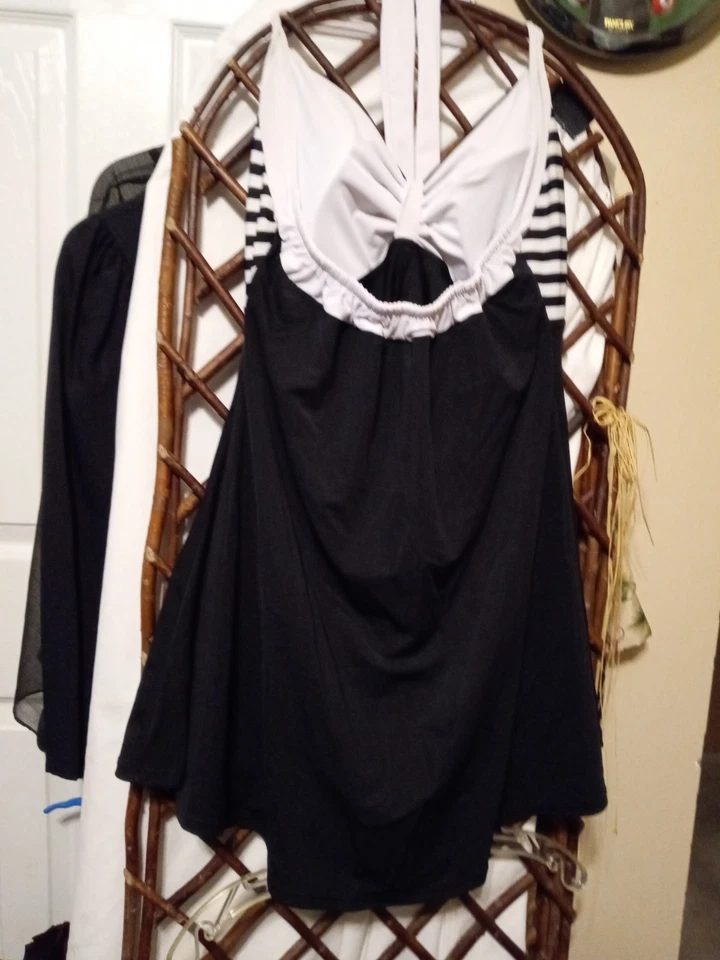 Vestido de baño halter blanco y negro Cocoship One Piece 3XL Foto 2 de 3