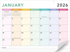 Colorful 2026 Desk Calendar - Runs from January 2026 until July 2027 - Large Eas
