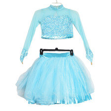 Weissman Dance Costume Blue Long Sleeve Two Piece Size LC