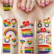 54 Pcs Pride Day Temporary Tattoos, LGBTQ Rainbow Love Pride Tattoo Stickers, H