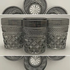 Anchor Hocking 4pc Wexford Pewter Mist Lowball Tumblers/Drinking Glasses USA 8oz