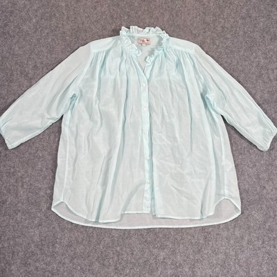 Mille Lagoon Voile Blue Sheer Francesca Button Up Top Women's Size Small