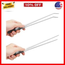 2PCS Long Aquarium Tweezers - 10.6" Straight and Curved Tweezers, Stainless S...