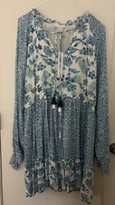 House Of Harlow 1960 Blue & White Floral Long Sleeve Boho Peasant Dress Size XL