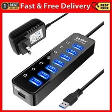 Powered USB Hub 3.0, Atolla 7-Port USB Data Hub Splitter with One Smart Charg...