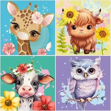 Paint by Numbers Kit for Kids, 4-Pack Cute Sloth Fox Cat Squirrel Animal