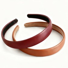 2 PCS PU Leather Headbands Women Non Slip Wide Padded Hairbands Red Brown Cute