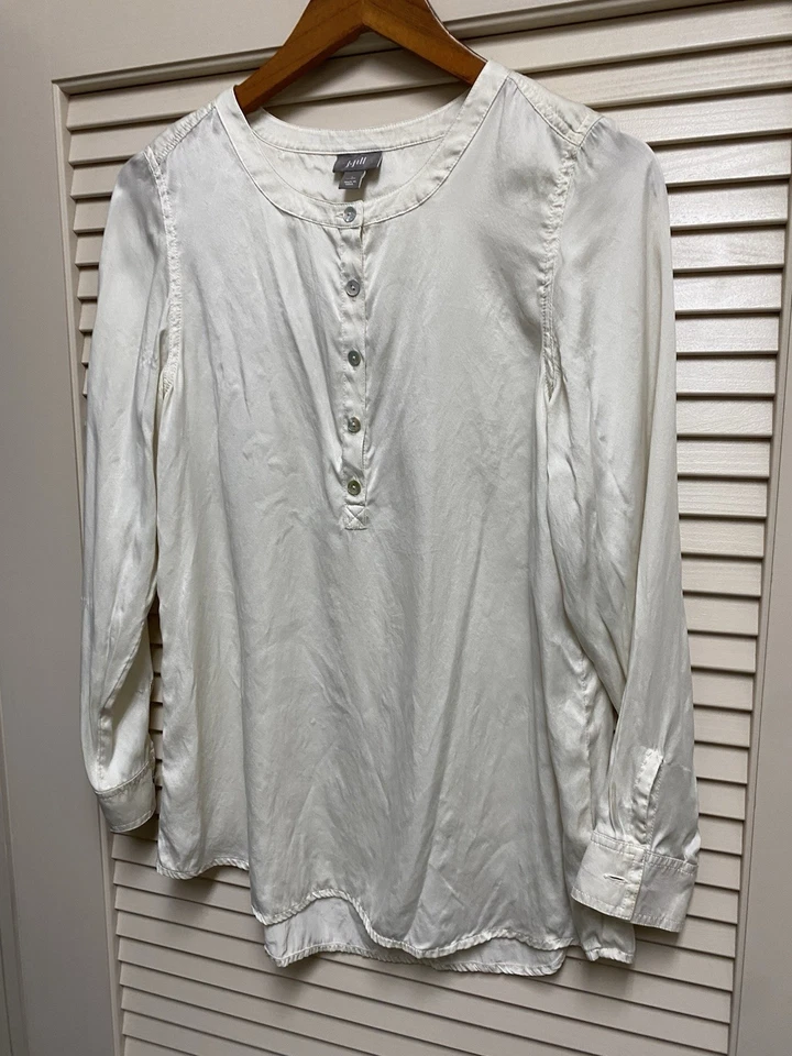 J.Jill Silk Blouse Womens S Cream Button Up Henley Career Casual Lightweight - Image 2 of 4