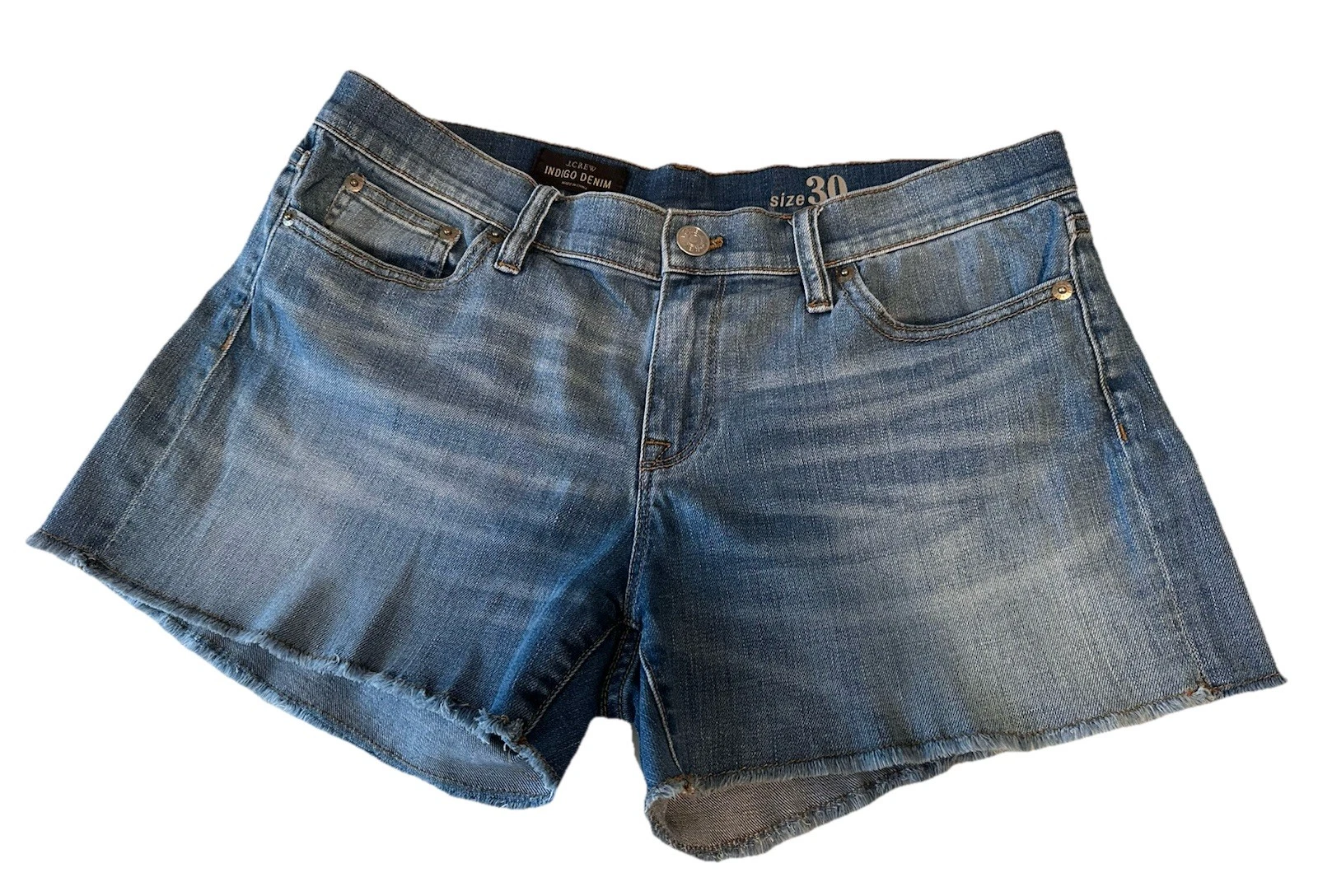 J.Crew Indigo Denim Shorts Womens Sz30 Frayed Hem Light Wash Beachy Daisy Dukes