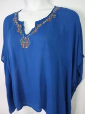 WORLD MARKET Women's One Size Poncho Simone Kaftan Blue Floral Embroidered NEW