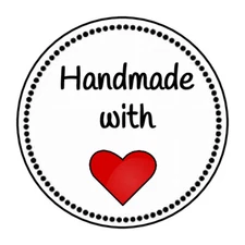 30 THANK YOU HANDMADE WITH LOVE RED HEART 1.5 INCH LABELS ROUND STICKERS