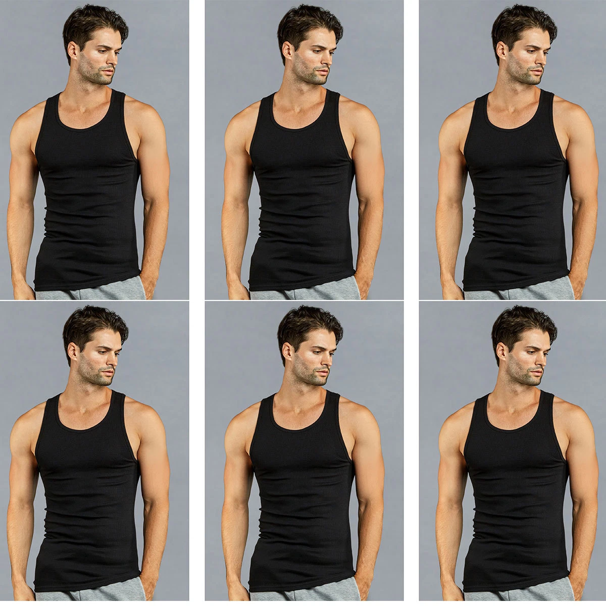 6 PK Mens Black Tank Top 100% Cotton A-Shirt Wife Beater Ribbed Undershirt  Pack