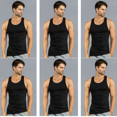 6 PK Mens Black Tank Top 100% Cotton A-Shirt Wife Beater Ribbed Undershirt  Pack 