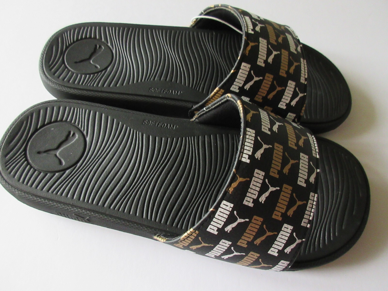 PANTOFOLA D’ORO Puma Cool Cat sandalo donna casual slide nero bianco e oro logo nuovo con etichetta