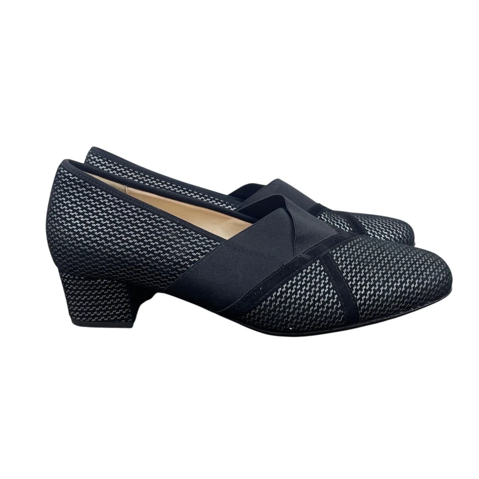 Zapatos de vestir Hassia para mujer con patrón negro y plateado Evelyn-J de tacón bloque talla 7 Foto 3 de 4