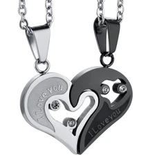Couple Necklace for Women Men Love Heart Pendant Matching Necklaces Jewelry