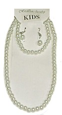 Girls Faux Pearls Necklace Earrings and Bracelet