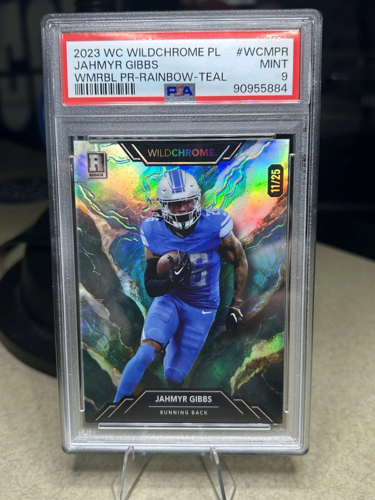 Jahmyr Gibbs Wild Card Wildchrome Pro-Look Wildmarble Promo #WCMPR Rainbow Foil-Teal