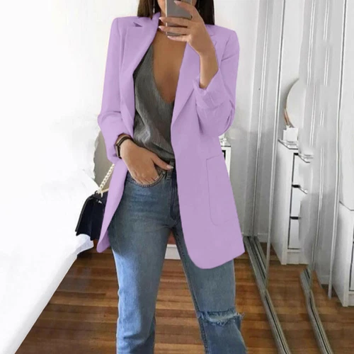 Women Slim Blazer Jacket Top Outwear Long Sleeve Career Formal Long Coat - Bild 38 von 44