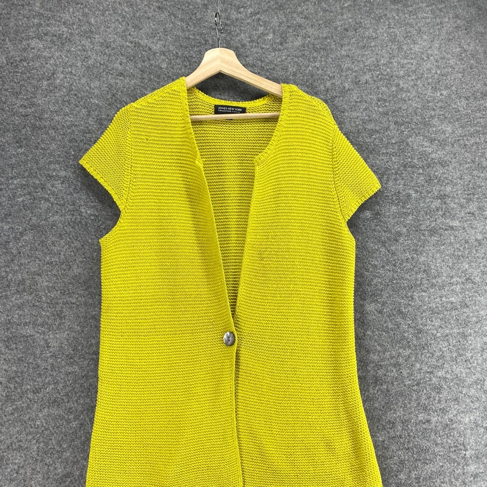 Jones New York Cardigan Women 0X Plus Yellow Knit One Button V-Neck Short Sleeve - Image 3 of 4