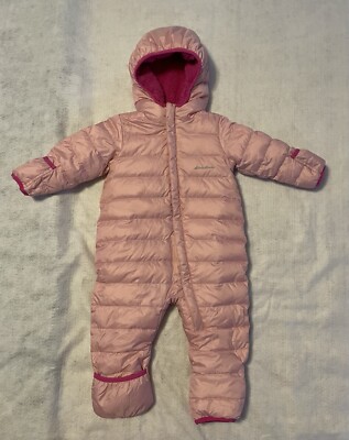 Eddie Bauer Infant Down Snowsuit 6-12 Months Dark Pink Fuzzy Lining 70%  Down