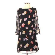 Kensie Black Floral Shift Dress Sheer Sleeves 4