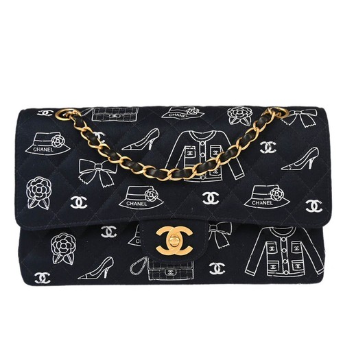Chanel Navy Canvas Medium Classic Double Flap Shoulder Bag 124500