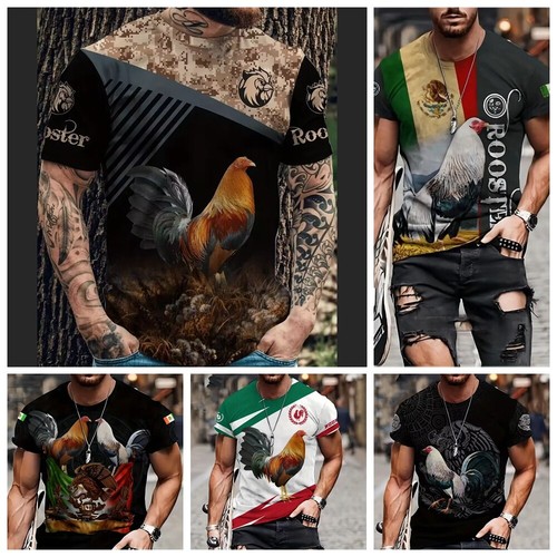 T Shirt Men Rooster Mexican Aztec Chicken Casual Fashion Short Sleeve ...