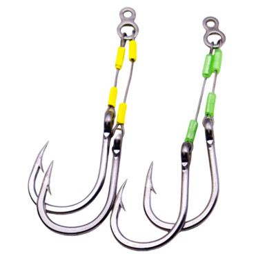 3 Pairs Steel Wire Jig Twin Assist Hooks Luminous Saltwater Fishhook 3/0-10/0
