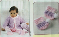 BEDTIME SET BABY SWEATER BOOTIES DIGEST SIZE CROCHET PATTERN INSTRUCTIONS