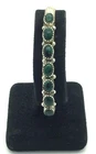 Vintage Sterling Silver Oval Green Malachite Halo Scallop Dotted Cuff Bracelet