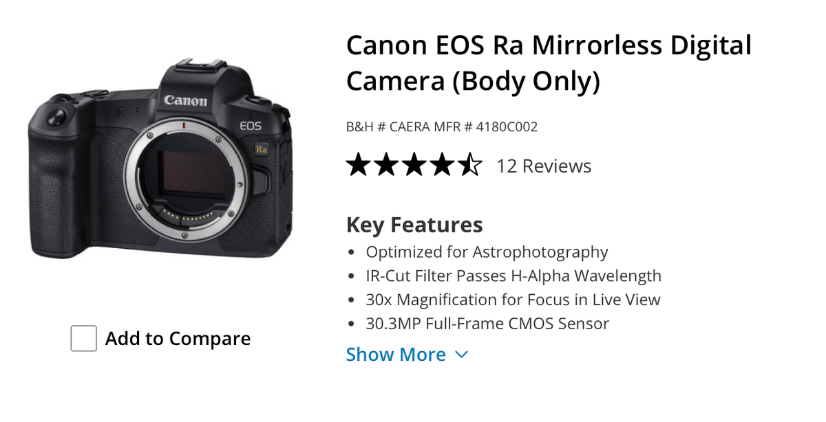 Canon EOS Ra R Mirrorless Camera for Astrophotography Astro