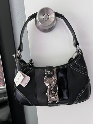 Coach Signature Hampton Hobo Shoulder Bag Purse Black Jacquard