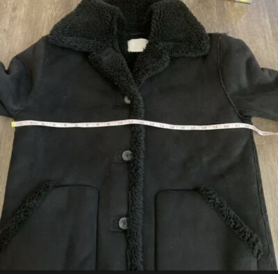 Aritzia Wilfred Free Black Faux Suede Sherpa Lined Button Coat