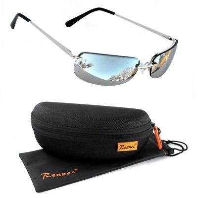 Herren Sonnenbrille Metal Rahmen Rechteckig Silber Chrom schmal Rennec M5 BOX 