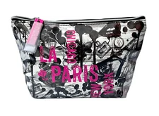 New Lancome Paris LA Chicago New York Faux Leather Cosmetic Makeup Bag Zipper