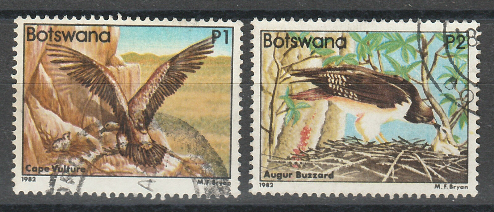 BOTSWANA 1982 BIRDS 1P AND 2P TOP 2 VALUES