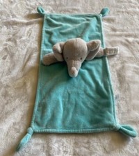 Carter's Plush Gray Elephant Aqua Blue Rectangle Security Blanket Lovey Baby
