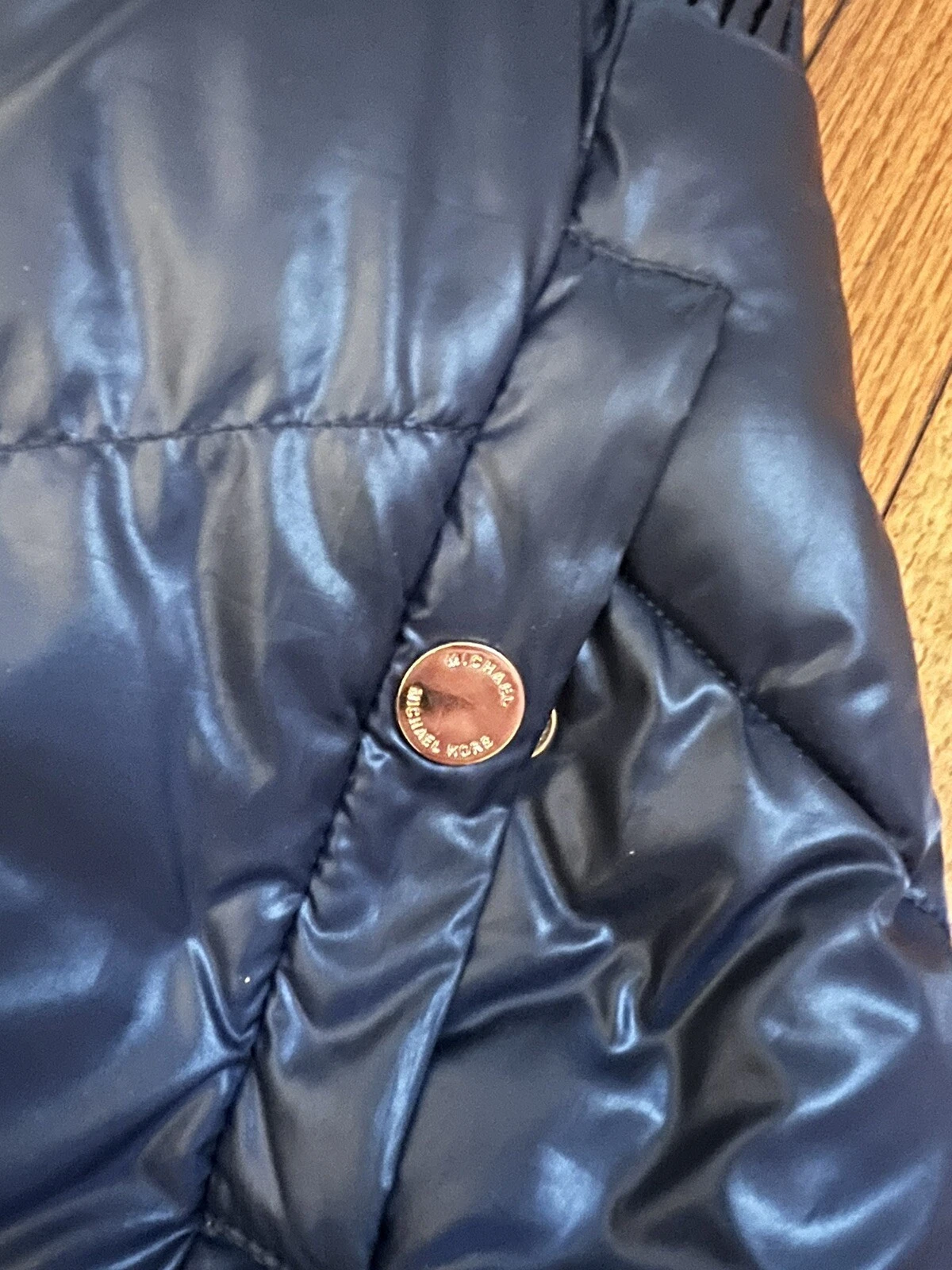 Cappotto invernale tampone ragazza Michael Kors taglia 14 blu navy rimovibile con pelliccia sintetica